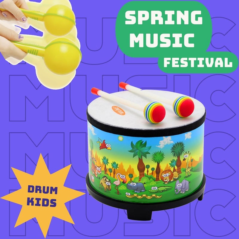 CRAFTEEM Floor Tom Drum for Kids 8-inch Percussion Instrument Music Drum with 2 Mallets and Color Maracas for Baby Children Special Christmas Birthday Toy Gift - Image 4